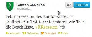Mit diesem Tweet wurde die Berichterstattung aus dem Kantonsparlement per Twitter eröffnent
